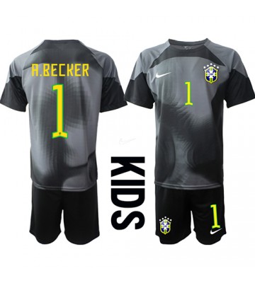 Brazil Alisson Becker #1 Goalkeeper Replica Home Stadium Kit for Kids World Cup 2022 Short Sleeve (+ pants)